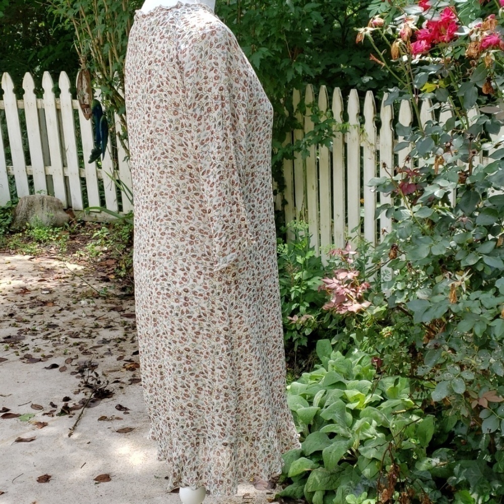 J Jill Shift Dress 3/4 Sleeves V Neck Small Petite see measures Tan Floral EUC - Picture 3 of 16